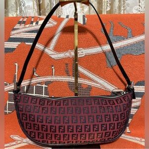 Vintage Fendi Zucchino Zucca Monogram Logo Canvas Half Moon Pochette Bag Purse